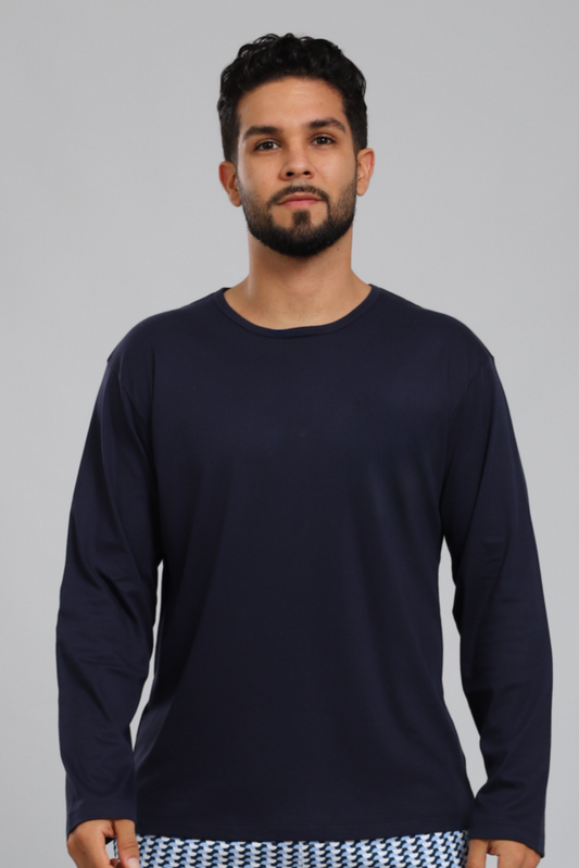 Polo Piero manga larga azul 100% algodón pima premium