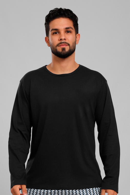 Polo Piero manga larga negro 100% algodón pima premium