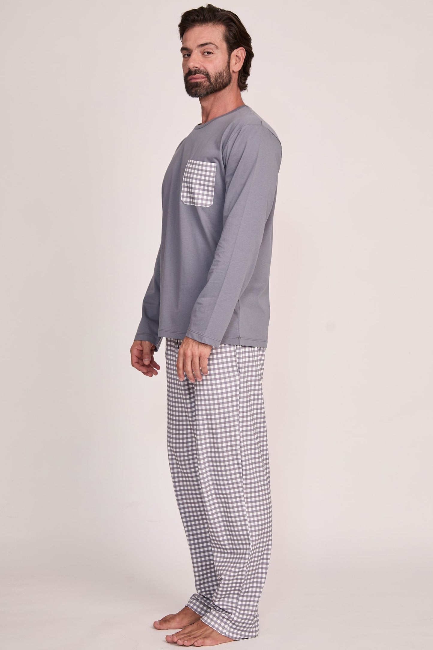 Pijama Piero Pantalón 100% algodón Premium - Mini Vichi Gris Collection