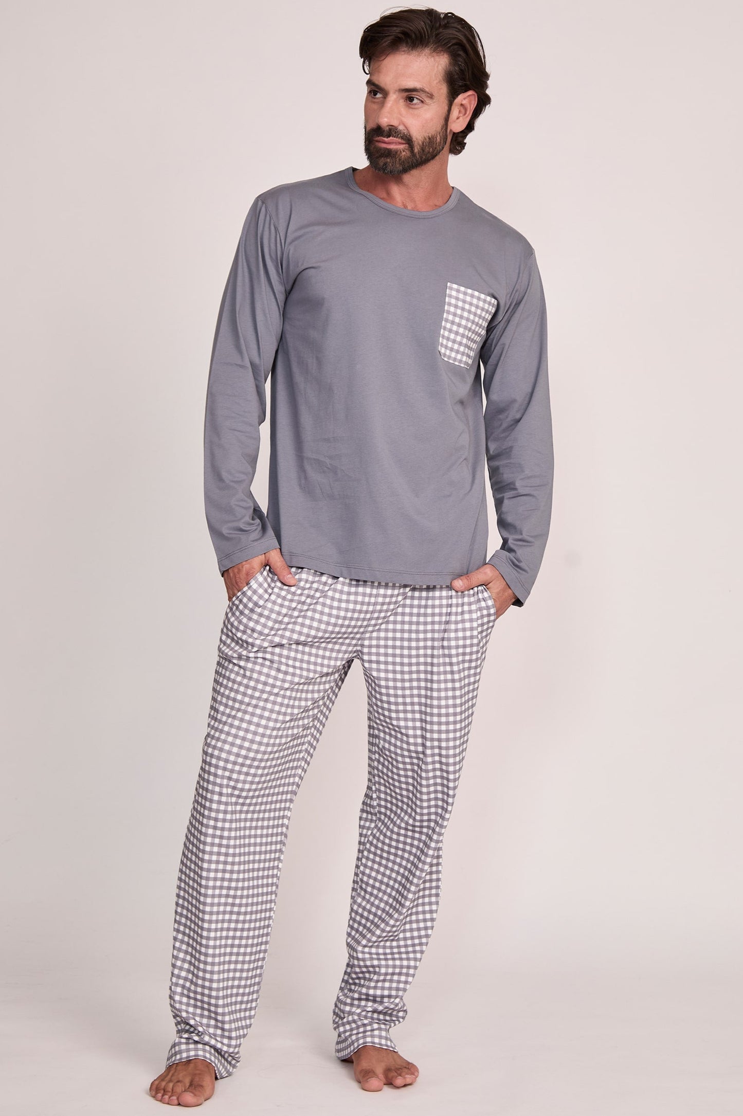 Pijama Piero Pantalón 100% algodón Premium - Mini Vichi Gris Collection