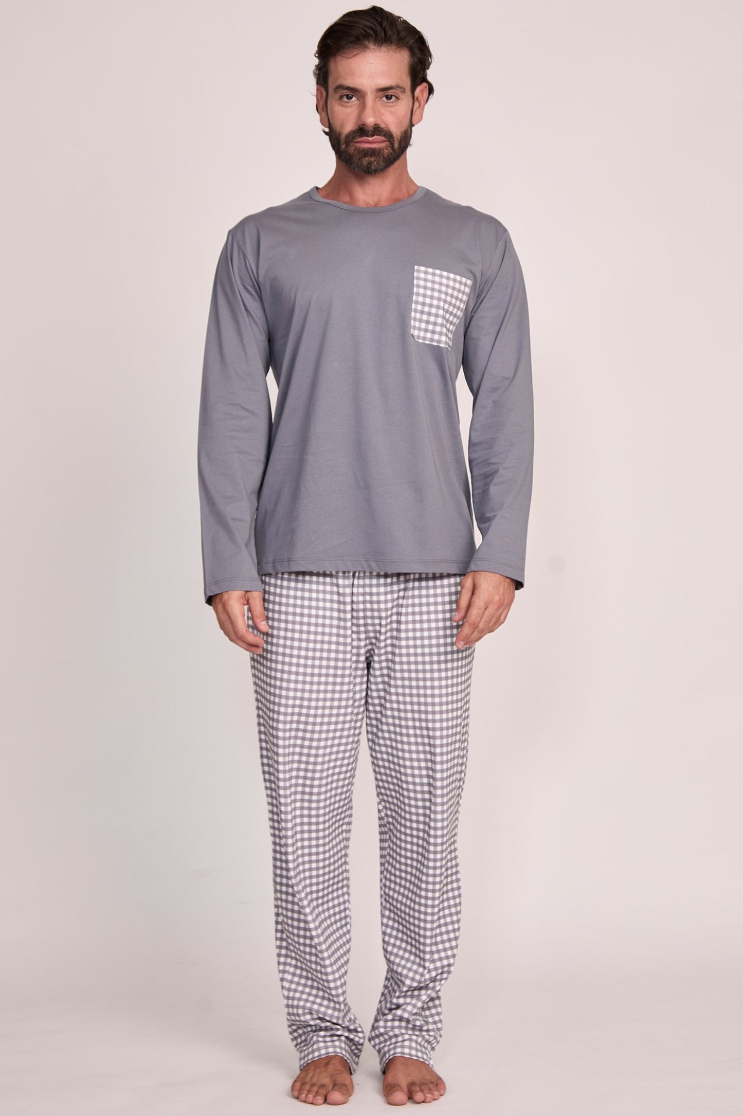 Pijama Piero Pantalón 100% algodón Premium - Mini Vichi Gris Collection