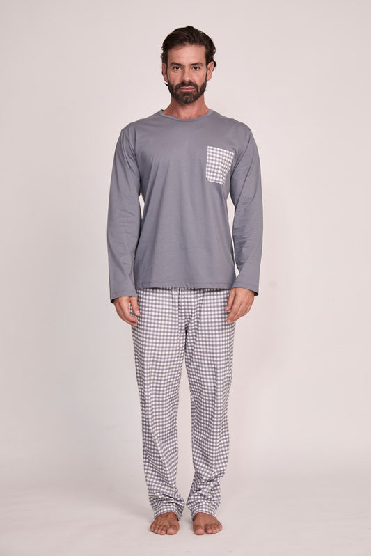 Pijama Piero Pantalón 100% algodón Premium - Mini Vichi Gris Collection