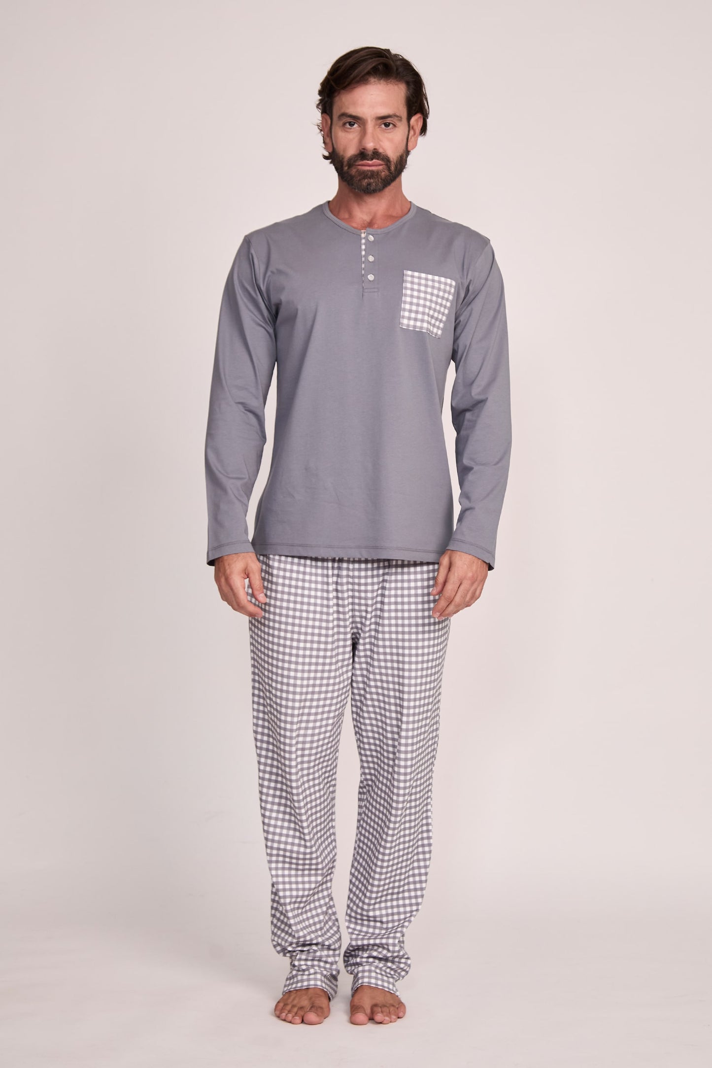 Pijama Guido Pantalón 100% algodón Premium - Mini Vichy Gris Colletion