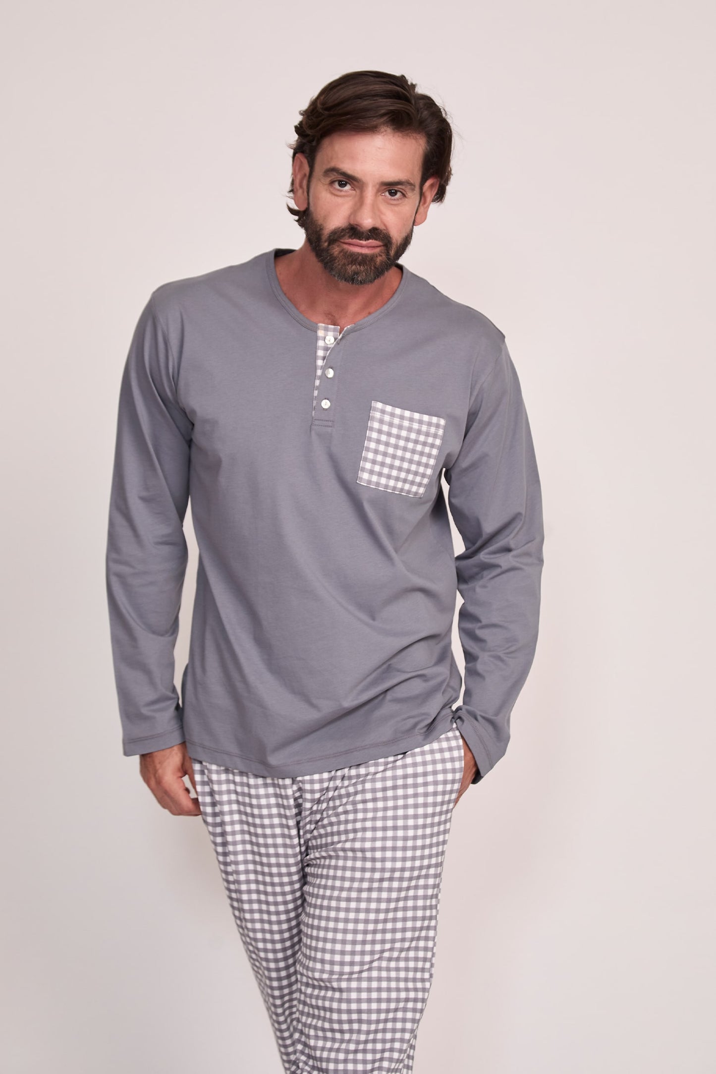 Pijama Guido Pantalón 100% algodón Premium - Mini Vichy Gris Colletion