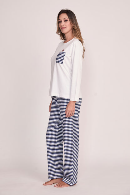 Pijama Mariana 100% algodón Premium - Mini Vichy Azul Collection