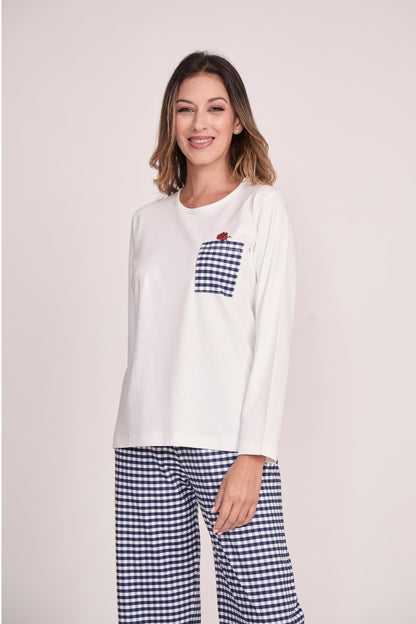 Pijama Mariana 100% algodón Premium - Mini Vichy Azul Collection