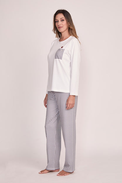 Pijama Mariana 100% algodón Premium - Mini Vichy Gris Collection