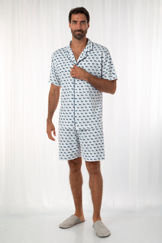 Pijama Domenico Short 100% algodón Premium - Corcel Azul Collection