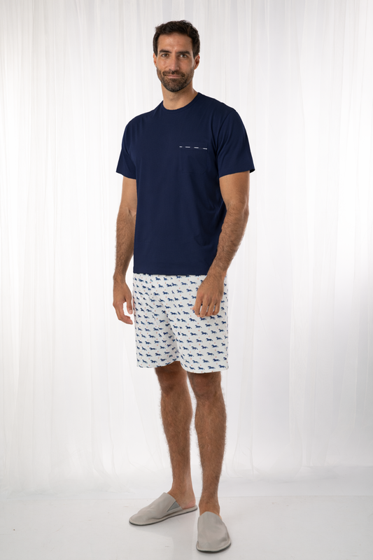 Pijama Piero Short 100% algodón Premium - Corcel Azul Collection