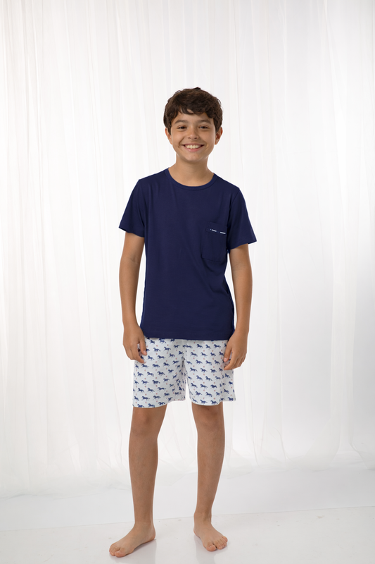 Pijama Pierito Short 100% algodón Premium - Corcel Azul Collection