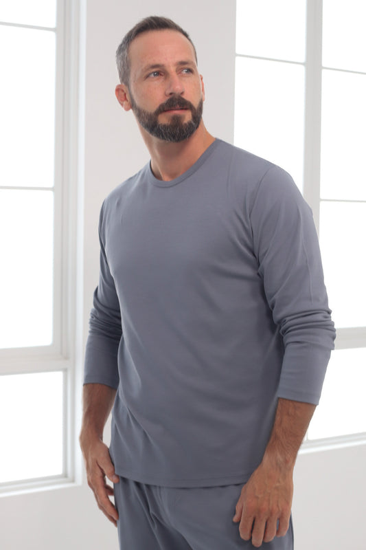Polo Piero manga larga gris azulado 100% algodón pima premium