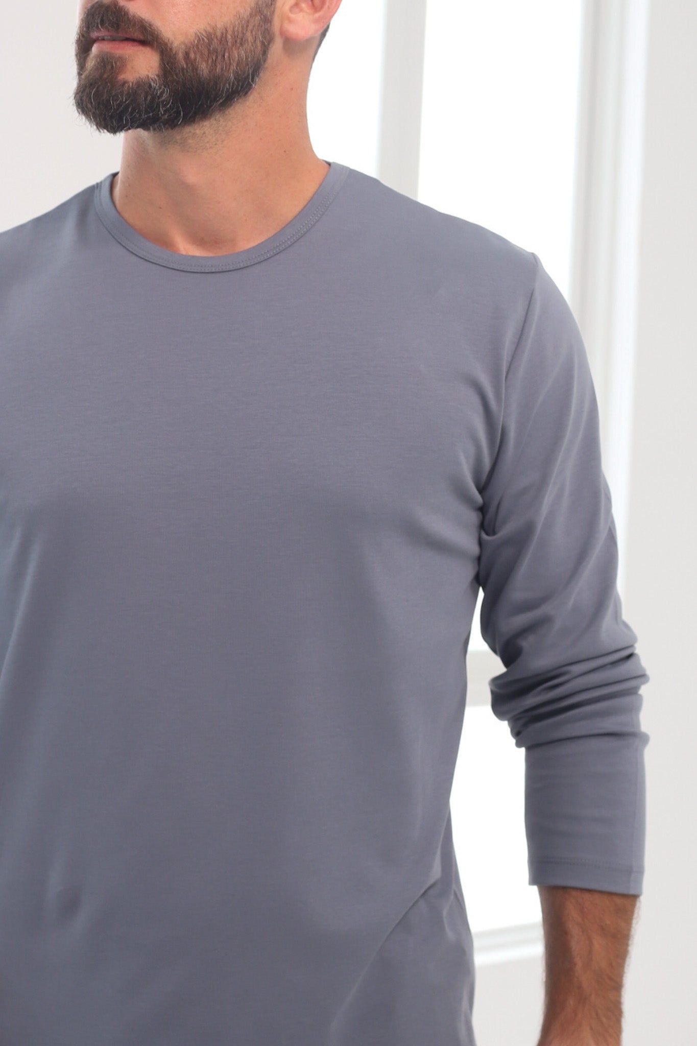 Polo Piero manga larga gris azulado 100% algodón pima premium