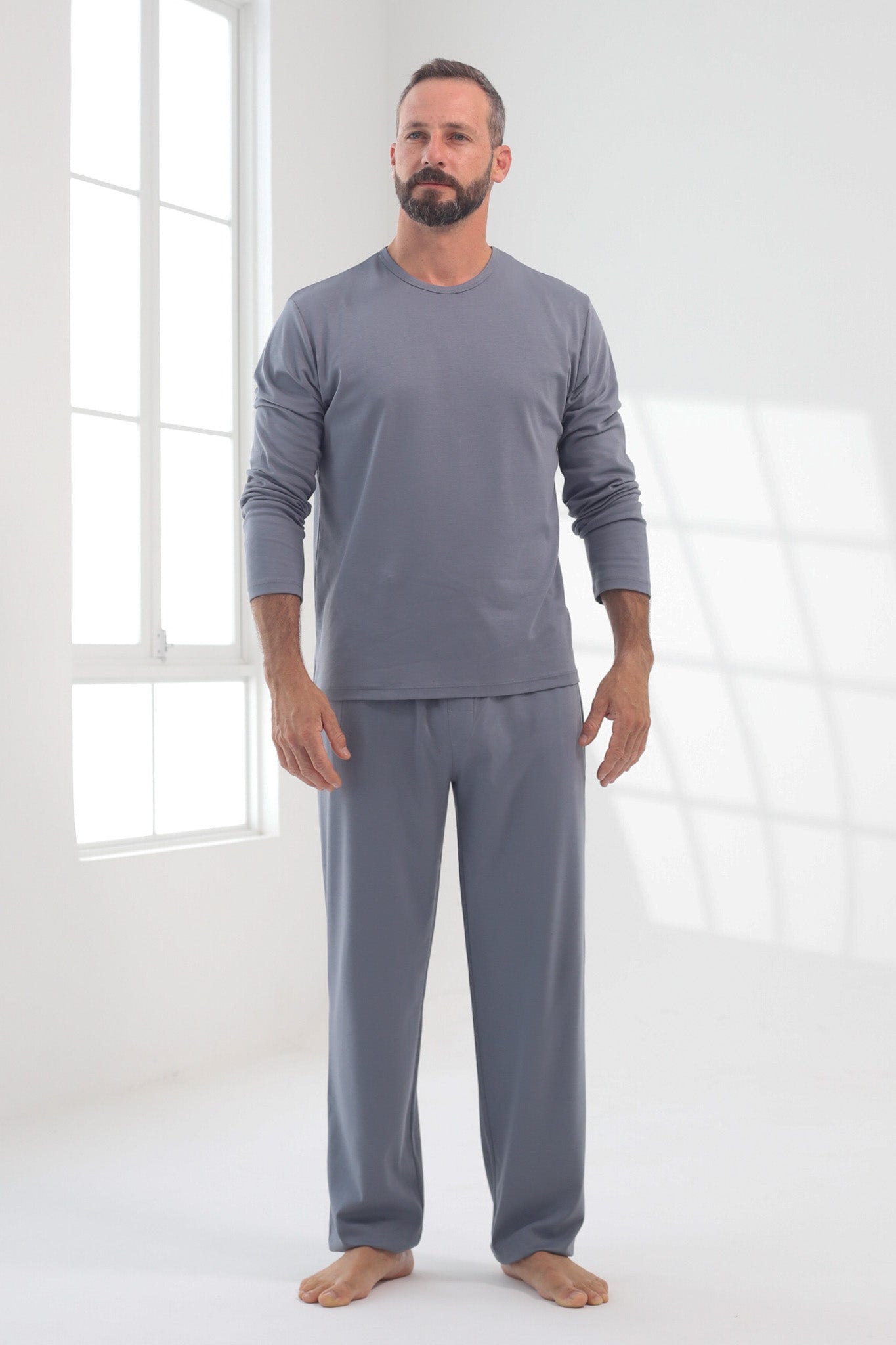 Polo Piero manga larga gris azulado 100% algodón pima premium