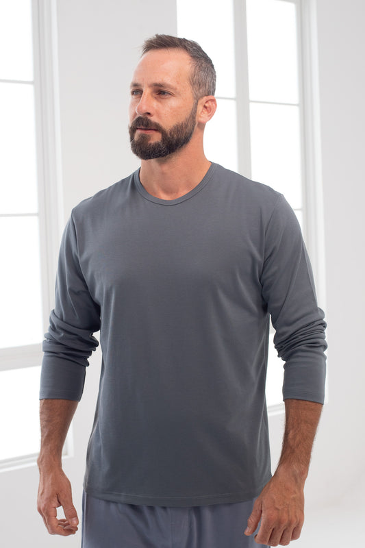 Polo Piero manga larga gris verdoso 100% algodón pima premium