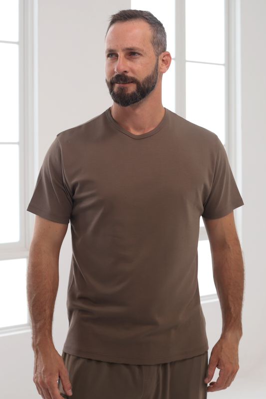 Polo Piero manga corta marrón 100% algodón pima premium