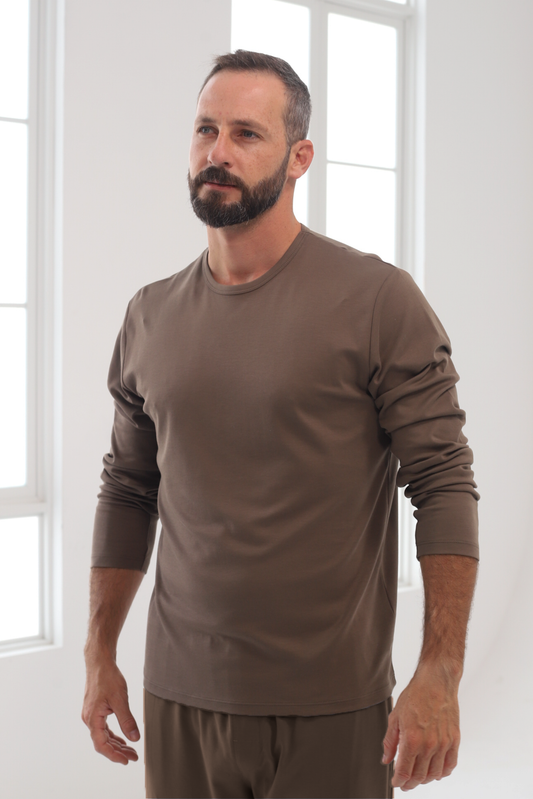 Polo Piero manga larga marrón 100% algodón pima premium