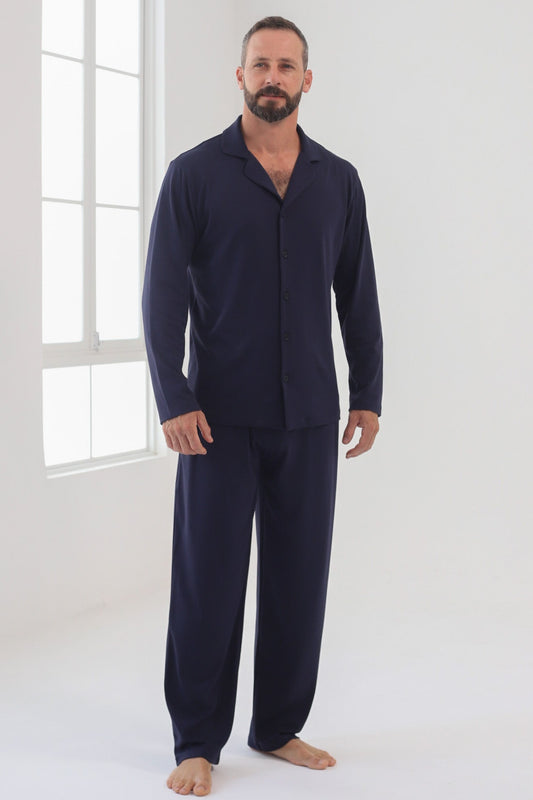 Pijama Doménico Pantalón 100% algodón Premium - Sólido Azul