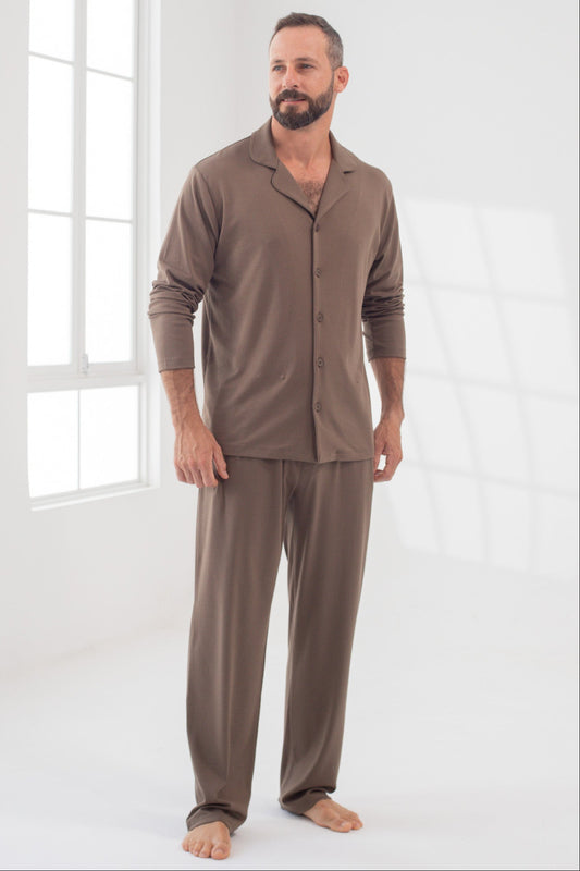Pijama Doménico Pantalón 100% algodón Premium - Sólido Marron