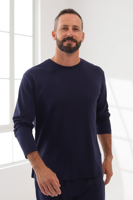 Polo Piero manga larga azul 100% algodón pima premium