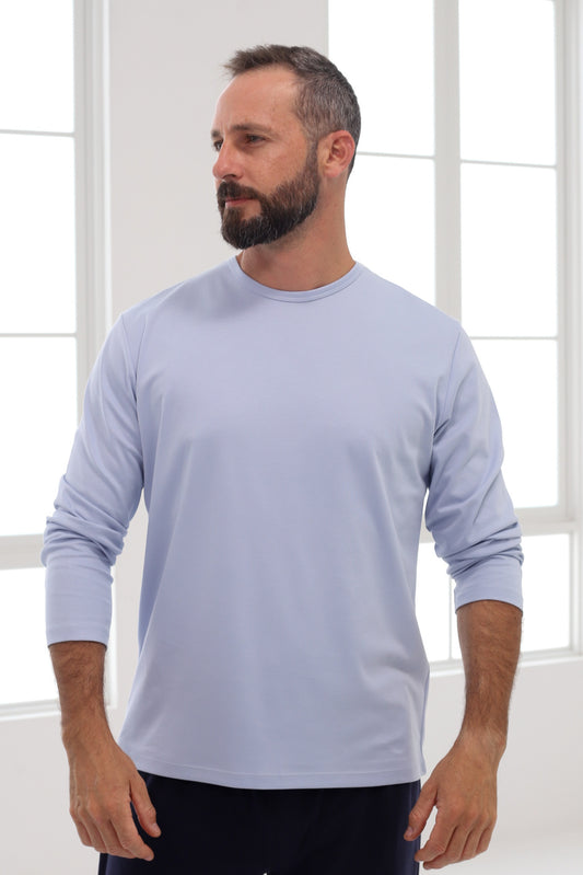 Polo Piero manga larga celeste 100% algodón pima premium