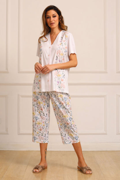 Pijama Diana Culotte 100% algodón Premium -  Il Giardino White Collection