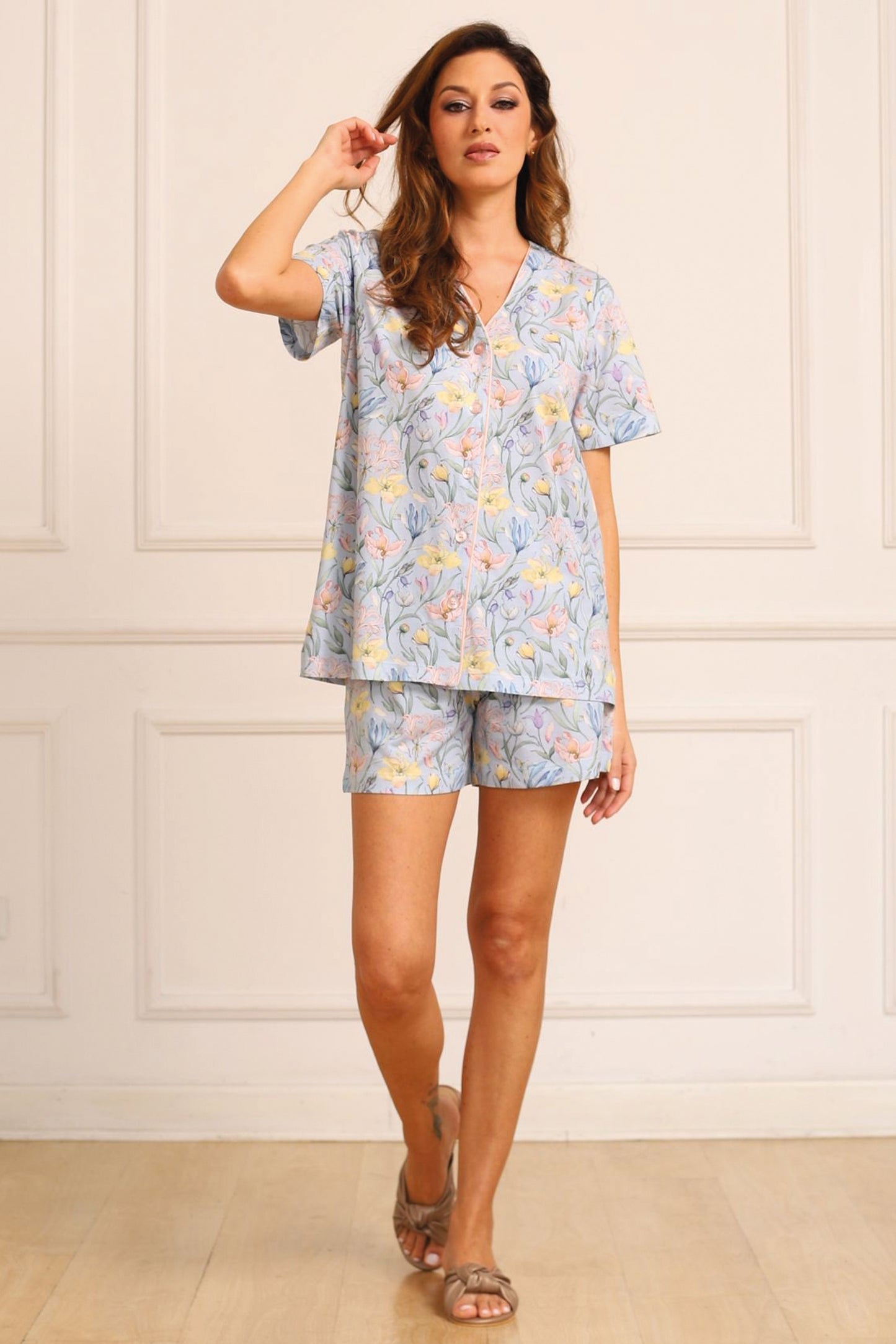 Pijama Diana Short 100% algodón Premium - Il Giardino Blue Collection