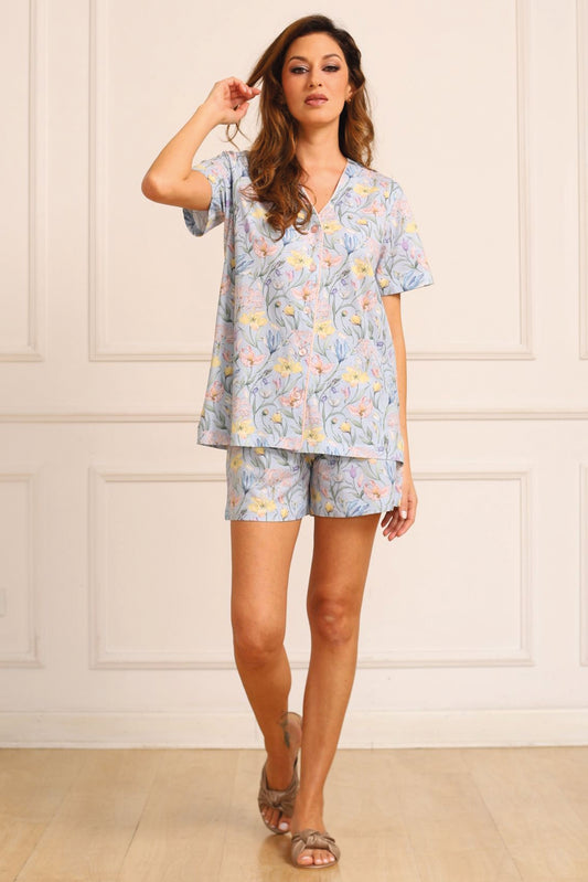 Pijama Diana Short 100% algodón Premium - Il Giardino Blue Collection