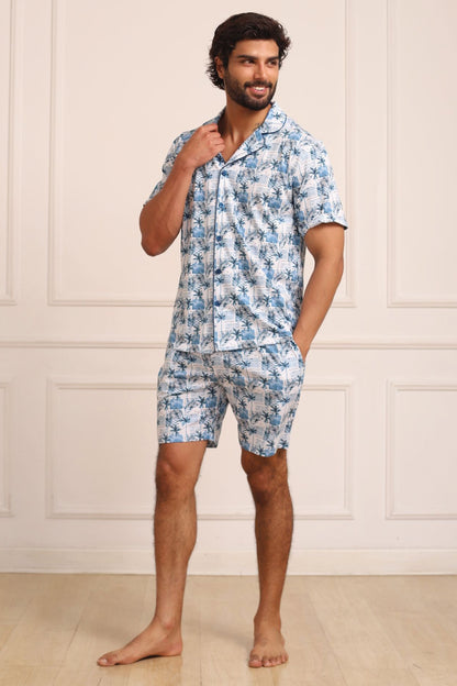 Pijama Domenico Short 100% algodón Premium - Paraíso Azul Collection