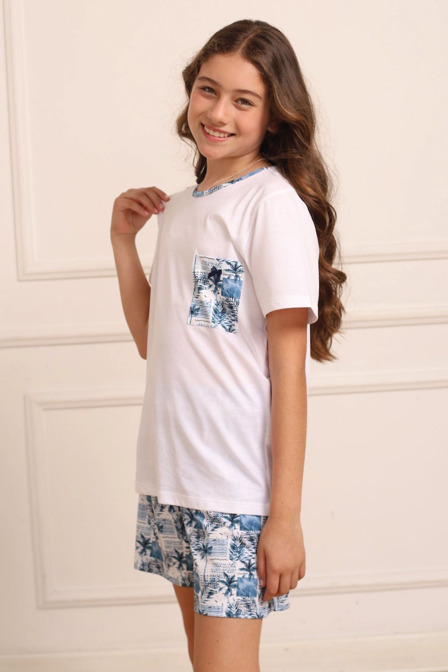 Pijama Marianita Short 100% algodón Premium - Paraíso Azul Collection