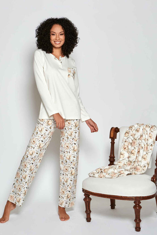 Pijama Luna Pantalón 100% algodón Premium - White Roses Collection