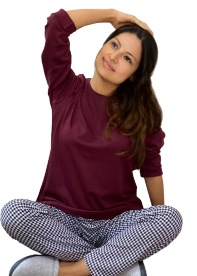 Pijama Mariana Pantalón Burgundy 100% algodón Premium - Piet de Poule Collection