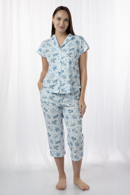 Pijama Claire Culotte 100% algodón Premium - Flores de Delft Collection