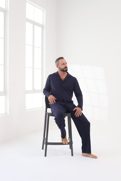 Pijama Doménico Pantalón 100% algodón Premium - Sólido Azul