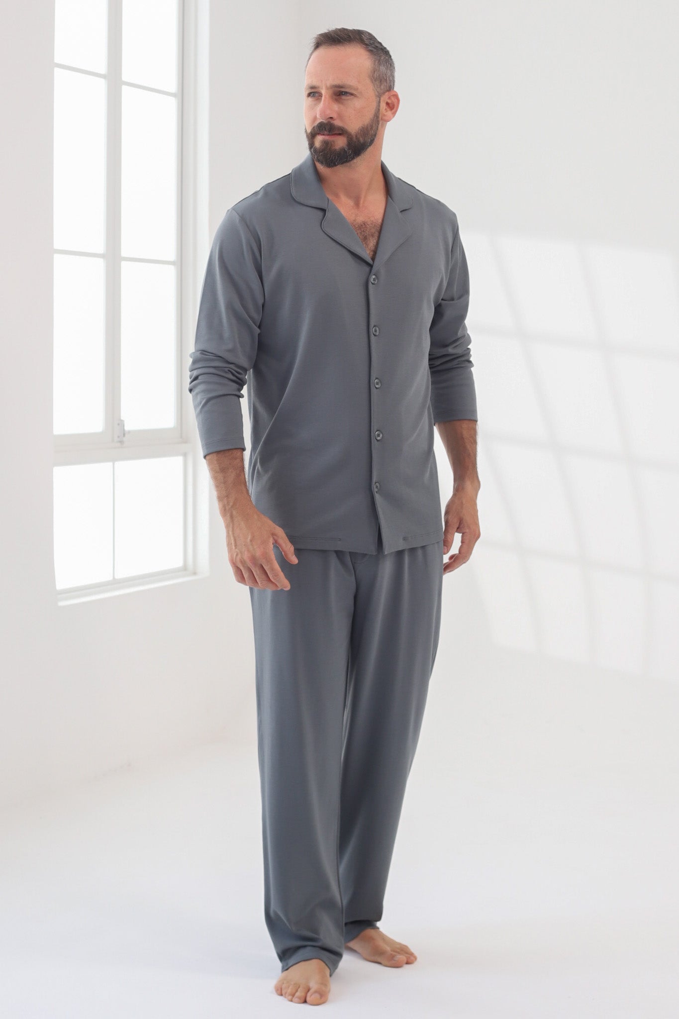 Pijama Doménico Pantalón 100% algodón Premium - Sólido Gris Verdoso