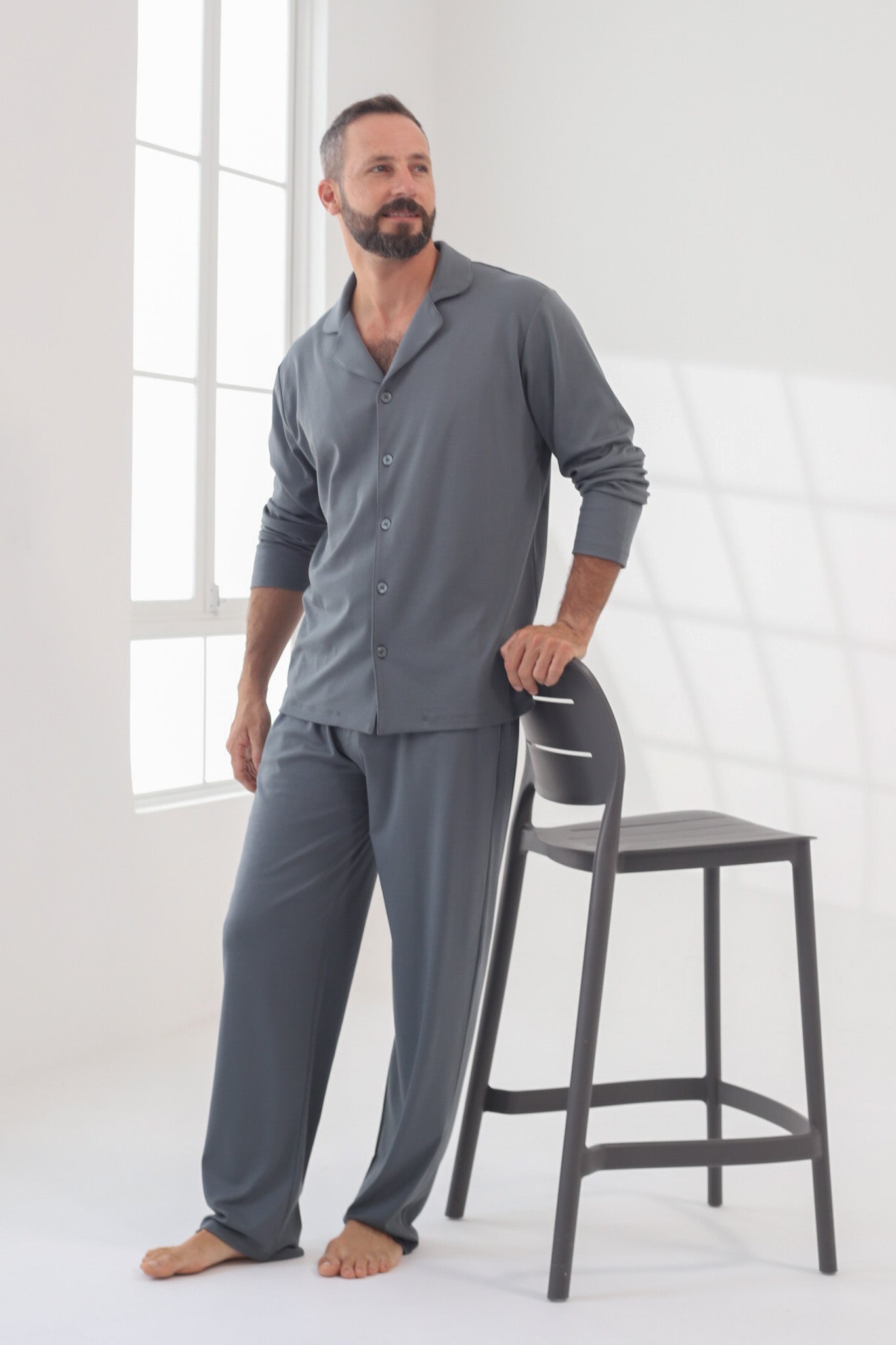 Pijama Doménico Pantalón 100% algodón Premium - Sólido Gris Verdoso