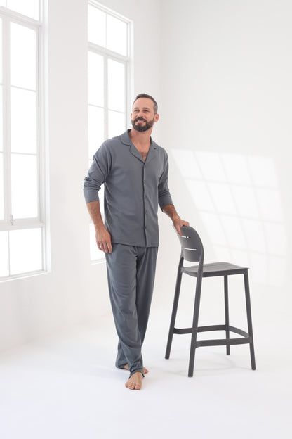 Pijama Doménico Pantalón 100% algodón Premium - Sólido Gris Verdoso