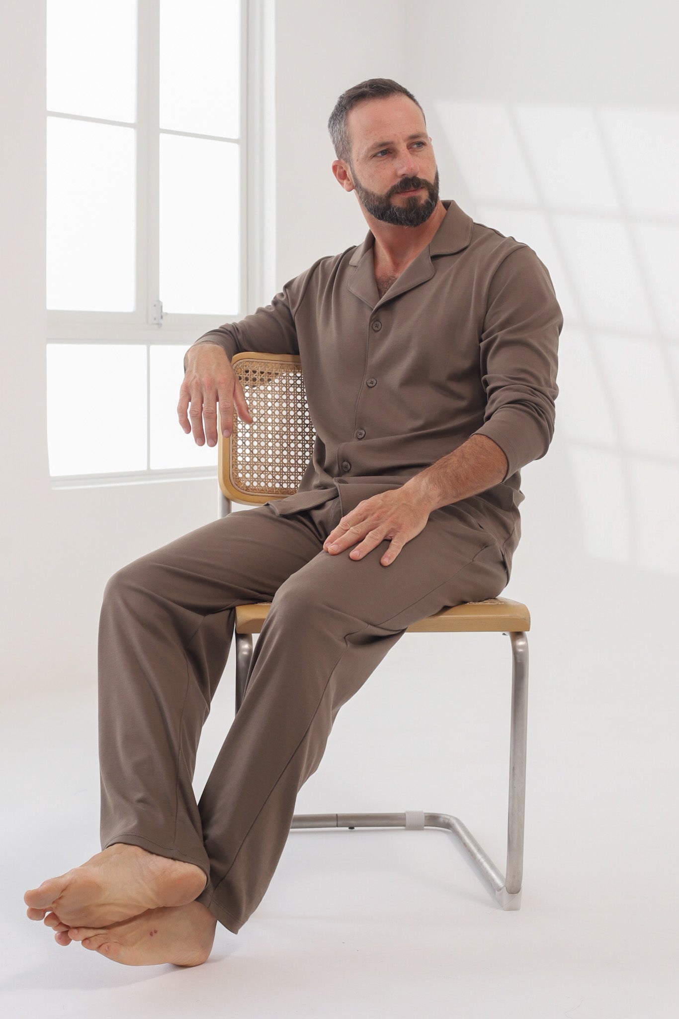 Pijama Doménico Pantalón 100% algodón Premium - Sólido Marron