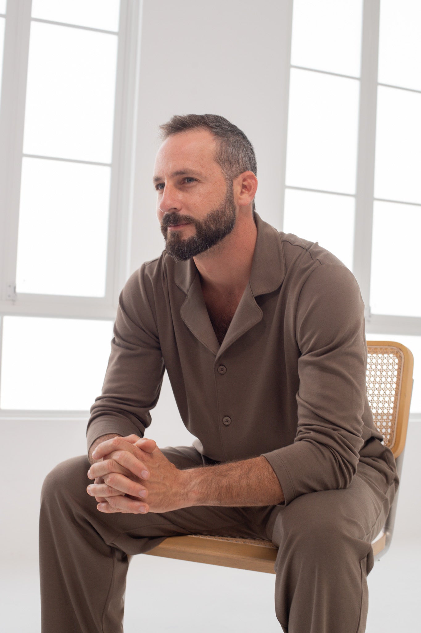 Pijama Doménico Pantalón 100% algodón Premium - Sólido Marron