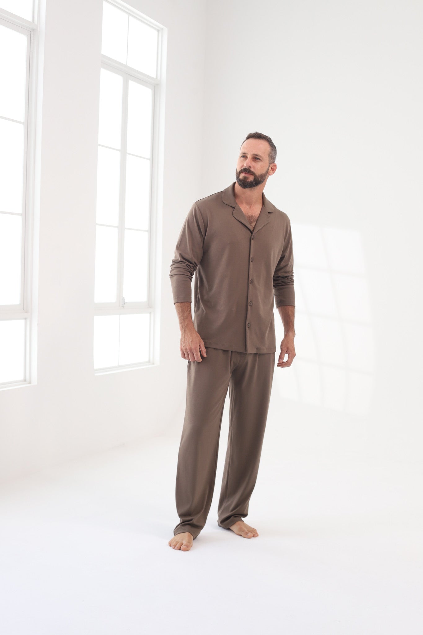 Pijama Doménico Pantalón 100% algodón Premium - Sólido Marron