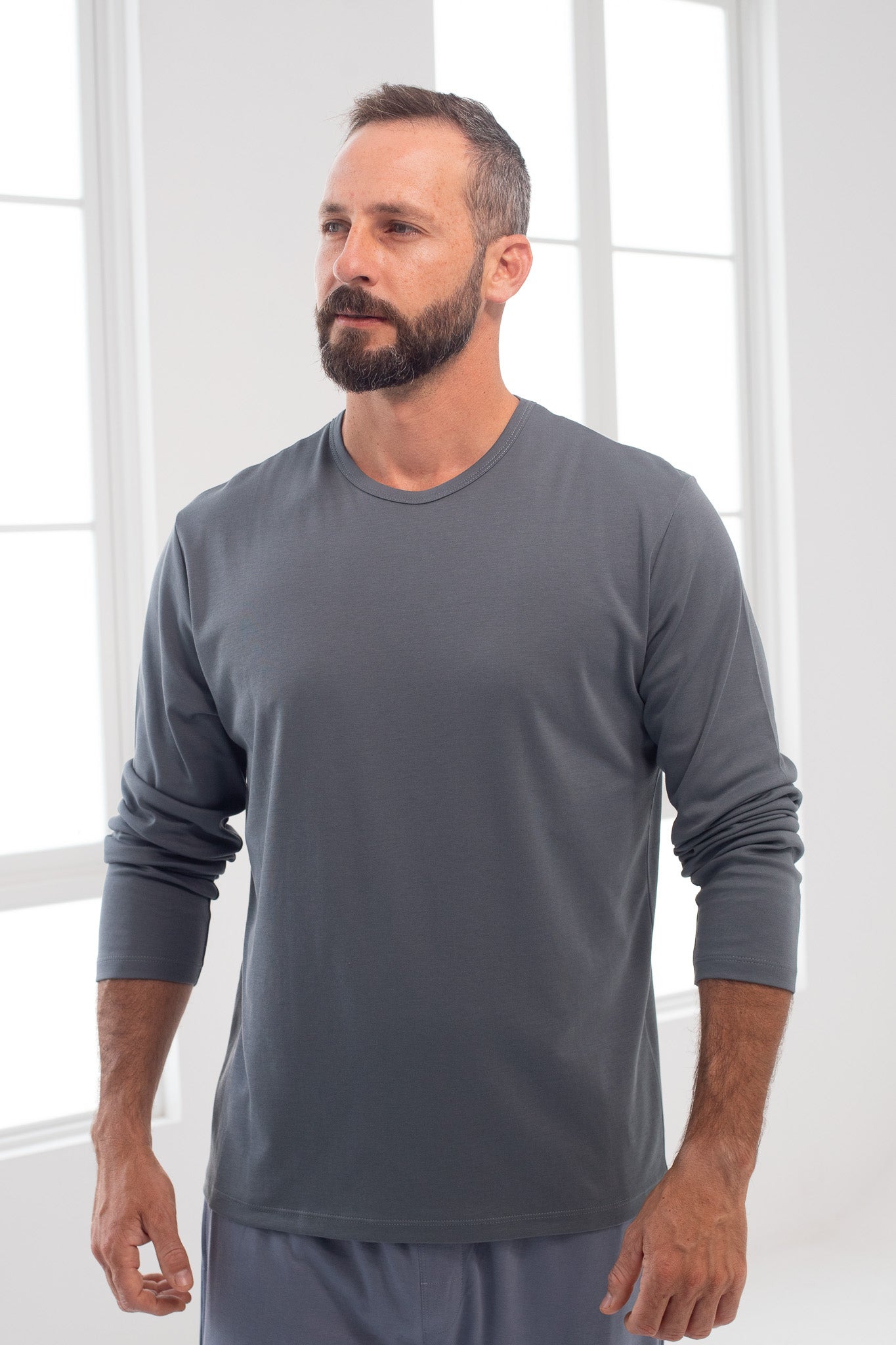 Polo Piero manga larga gris verdoso 100% algodón pima premium