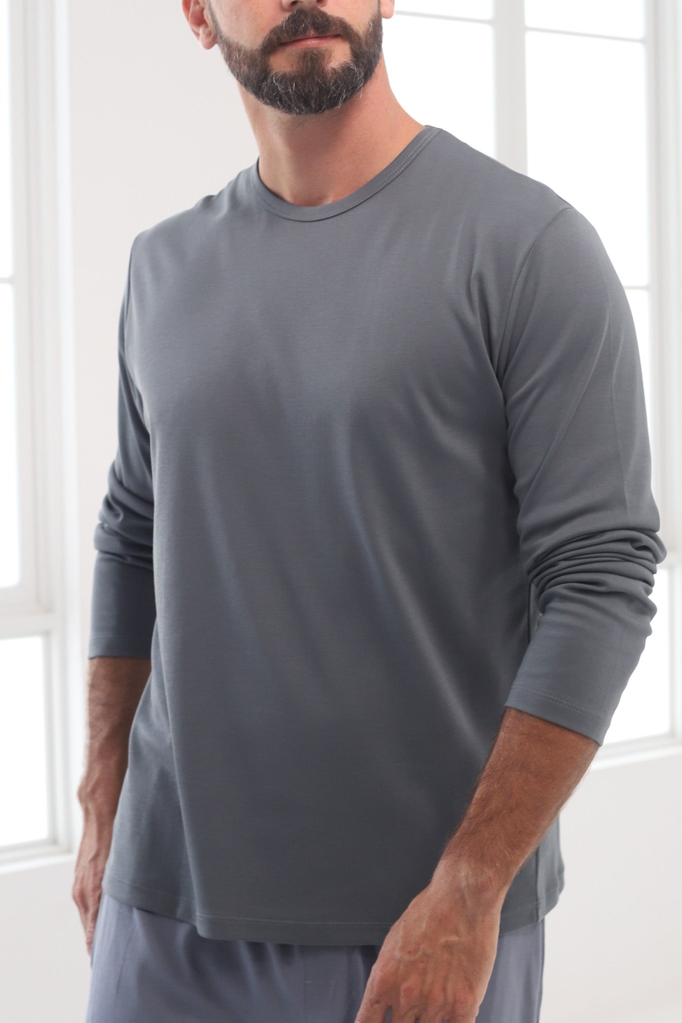 Polo Piero manga larga gris verdoso 100% algodón pima premium