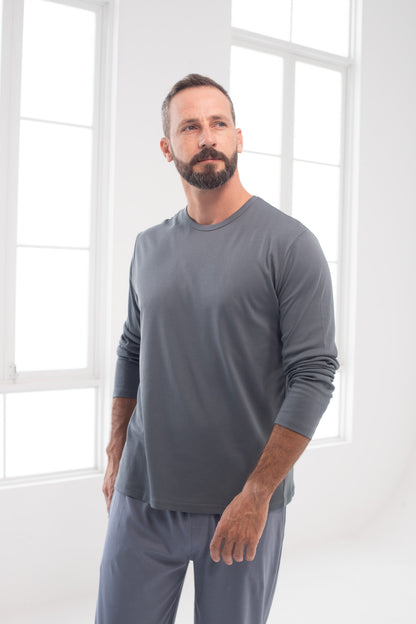 Polo Piero manga larga gris verdoso 100% algodón pima premium