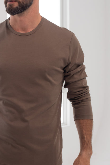 Polo Piero manga larga marrón 100% algodón pima premium