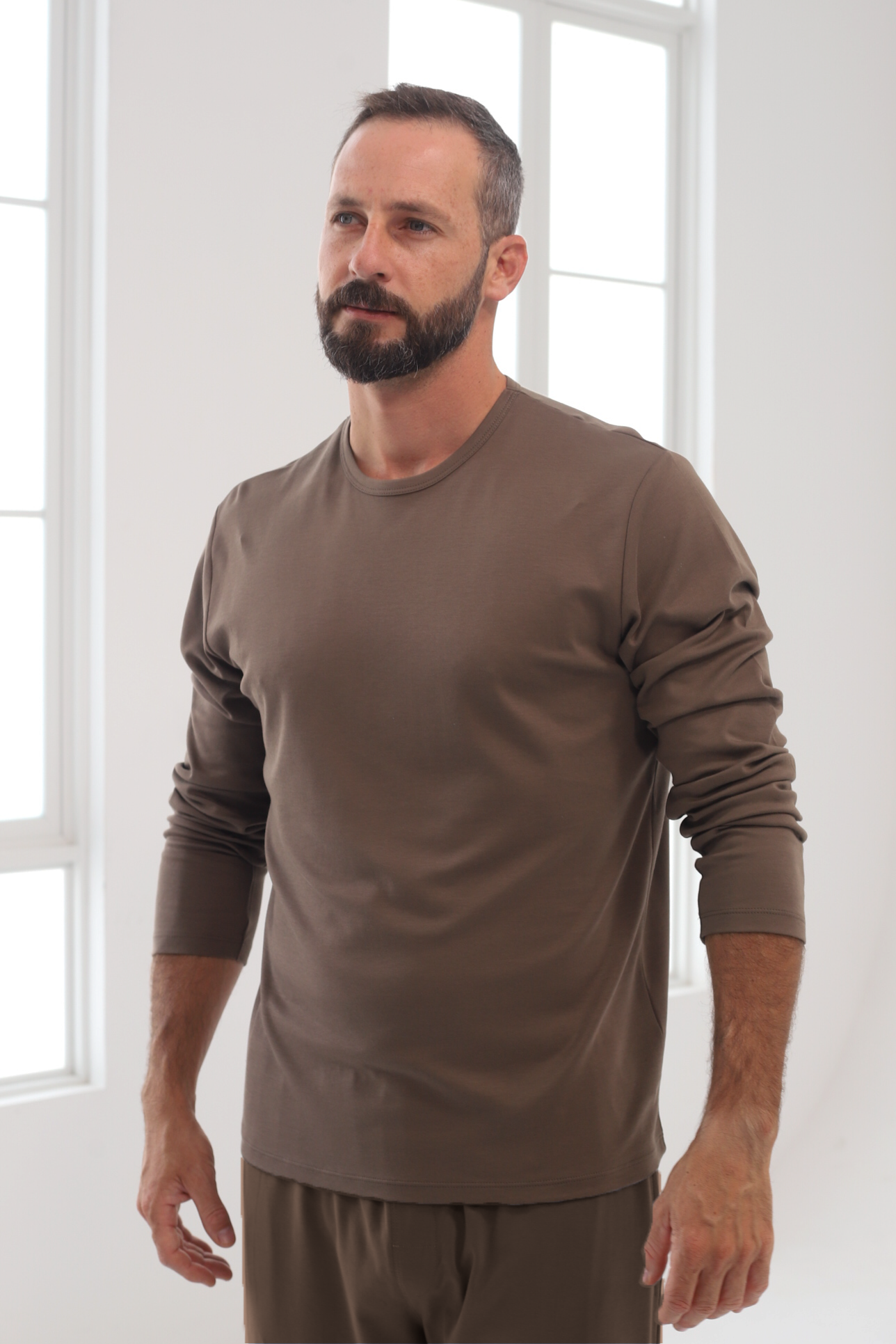 Polo Piero manga larga marrón 100% algodón pima premium