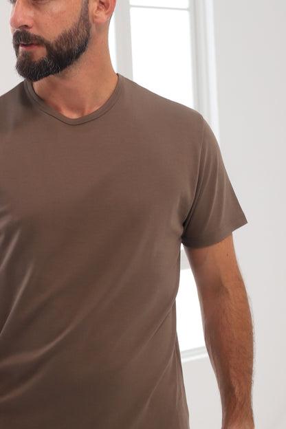 Polo Piero manga corta marrón 100% algodón pima premium