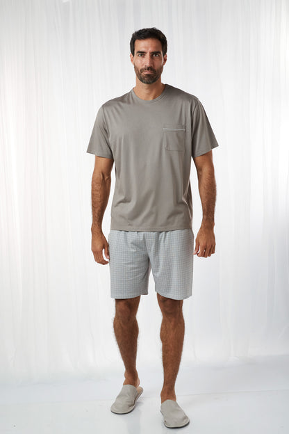 Pijama Piero Short 100% algodón Premium - Lineal Taupe Collection