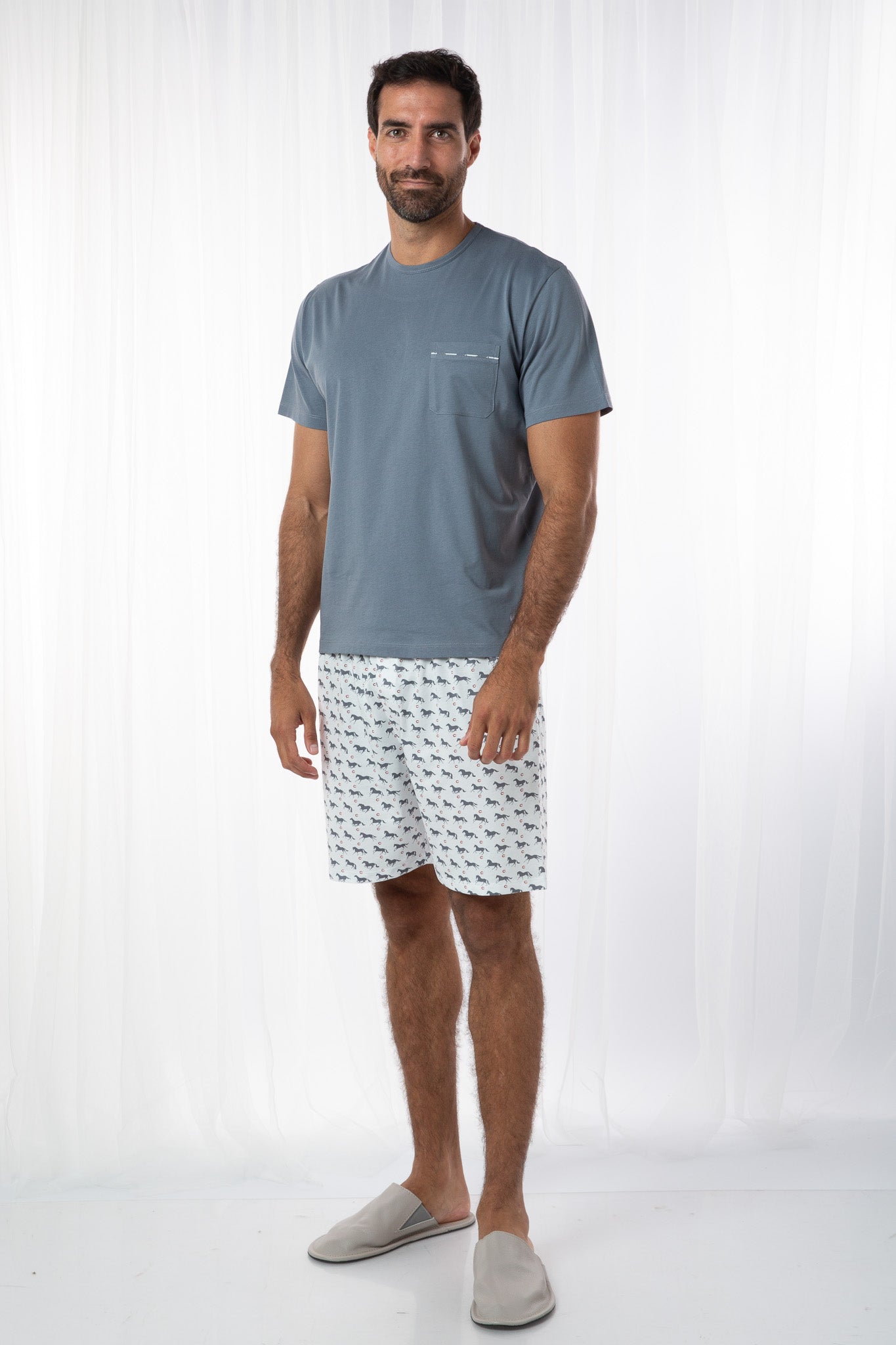 Pijama Piero Short 100% algodón Premium - Corcel Gris Collection