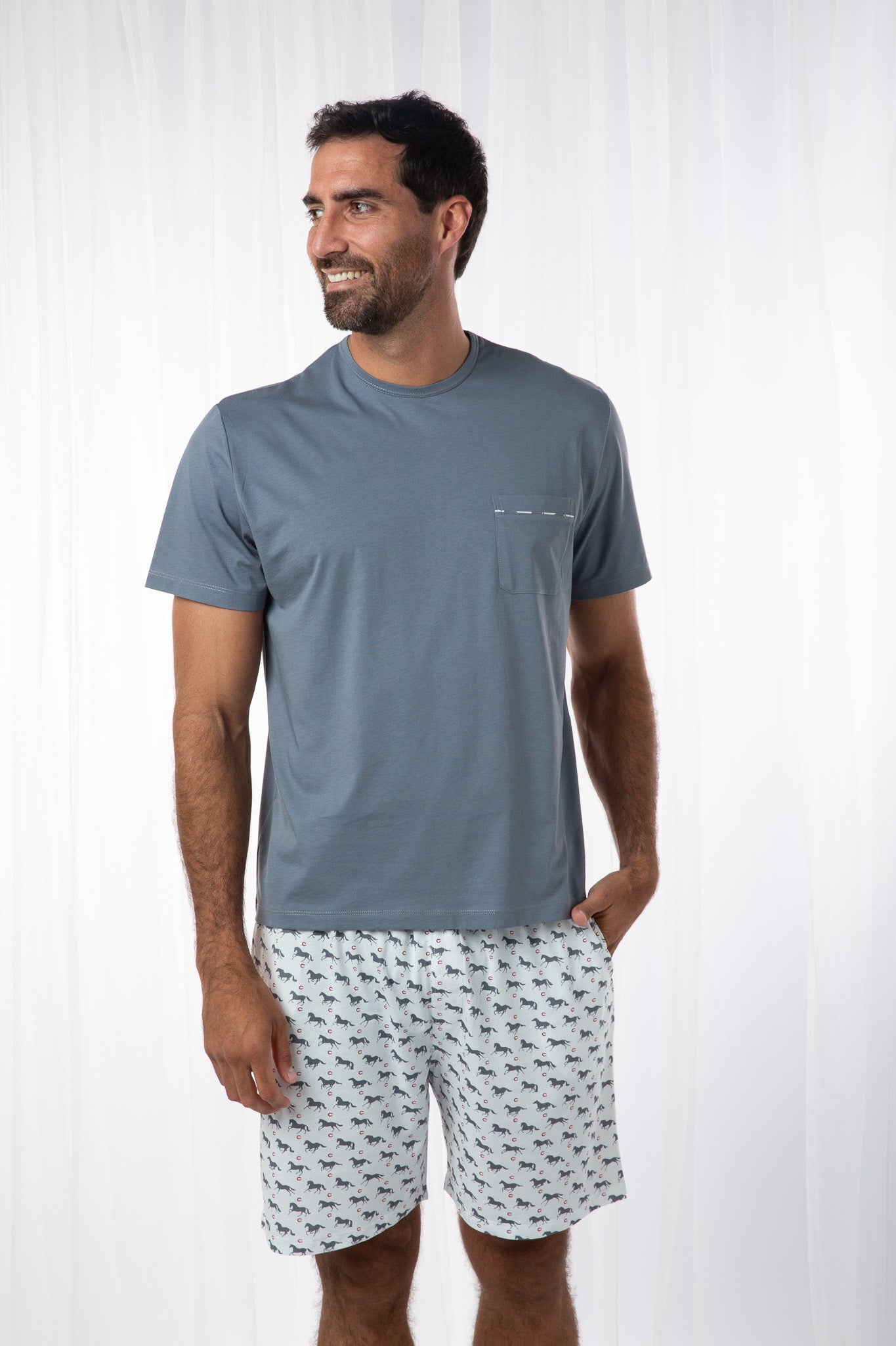 Pijama Piero Short 100% algodón Premium - Corcel Gris Collection