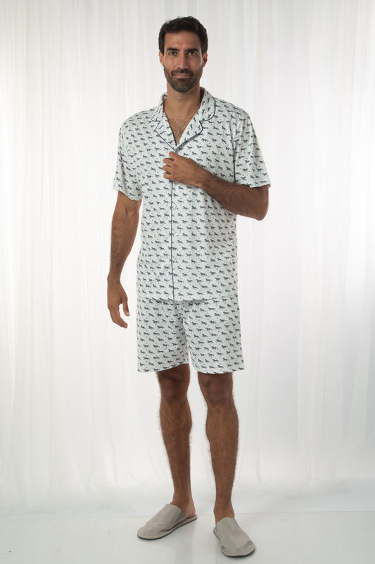 Pijama Domenico Short 100% algodón Premium -Corcel Gris Collection